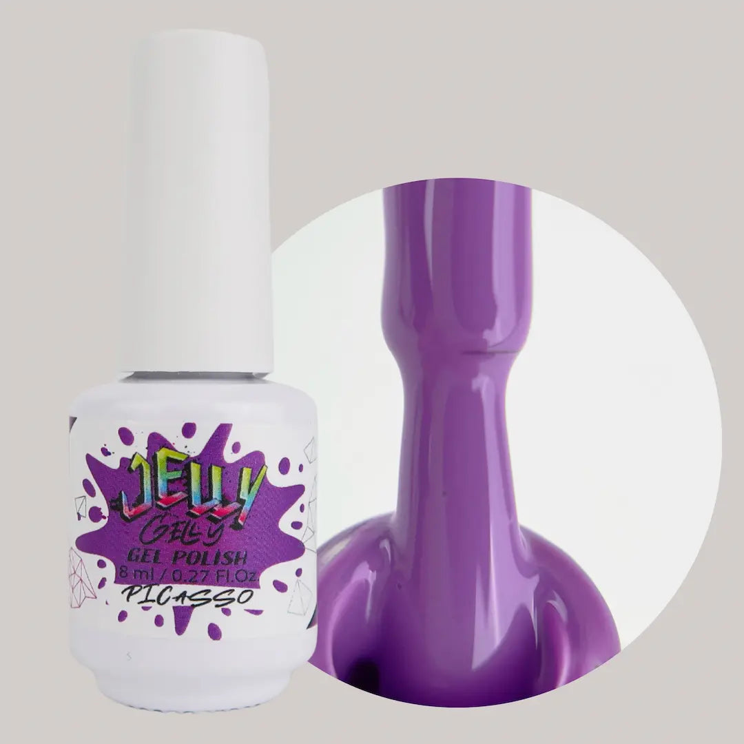 Jelly Gelly Gel Nail Polish in Picasso – bold deep violet gel polish bottle, 8ml