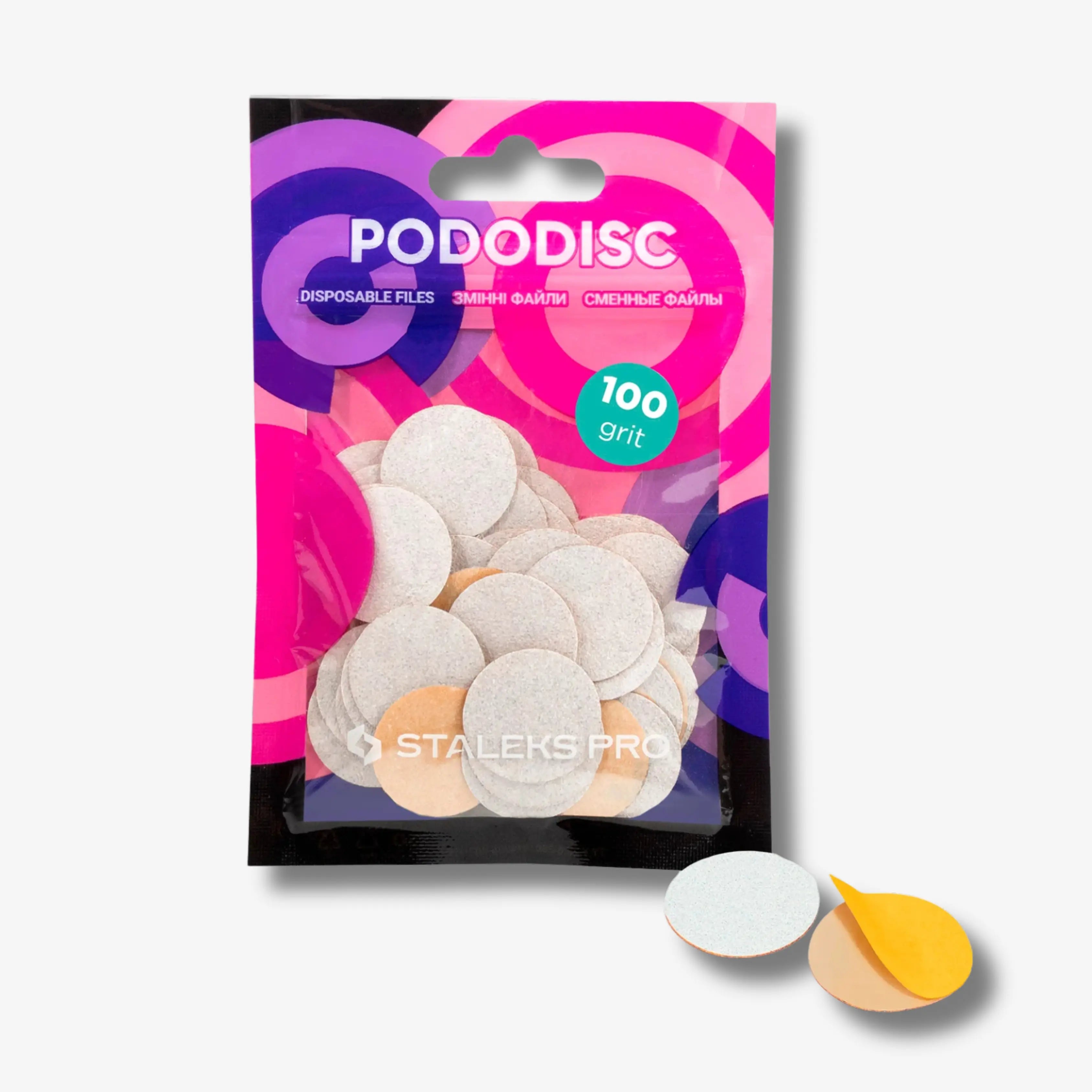 White disposable refill pads (100 grit) for PODODISC STALEKS PRO M – 50 pcs for precise foot care.