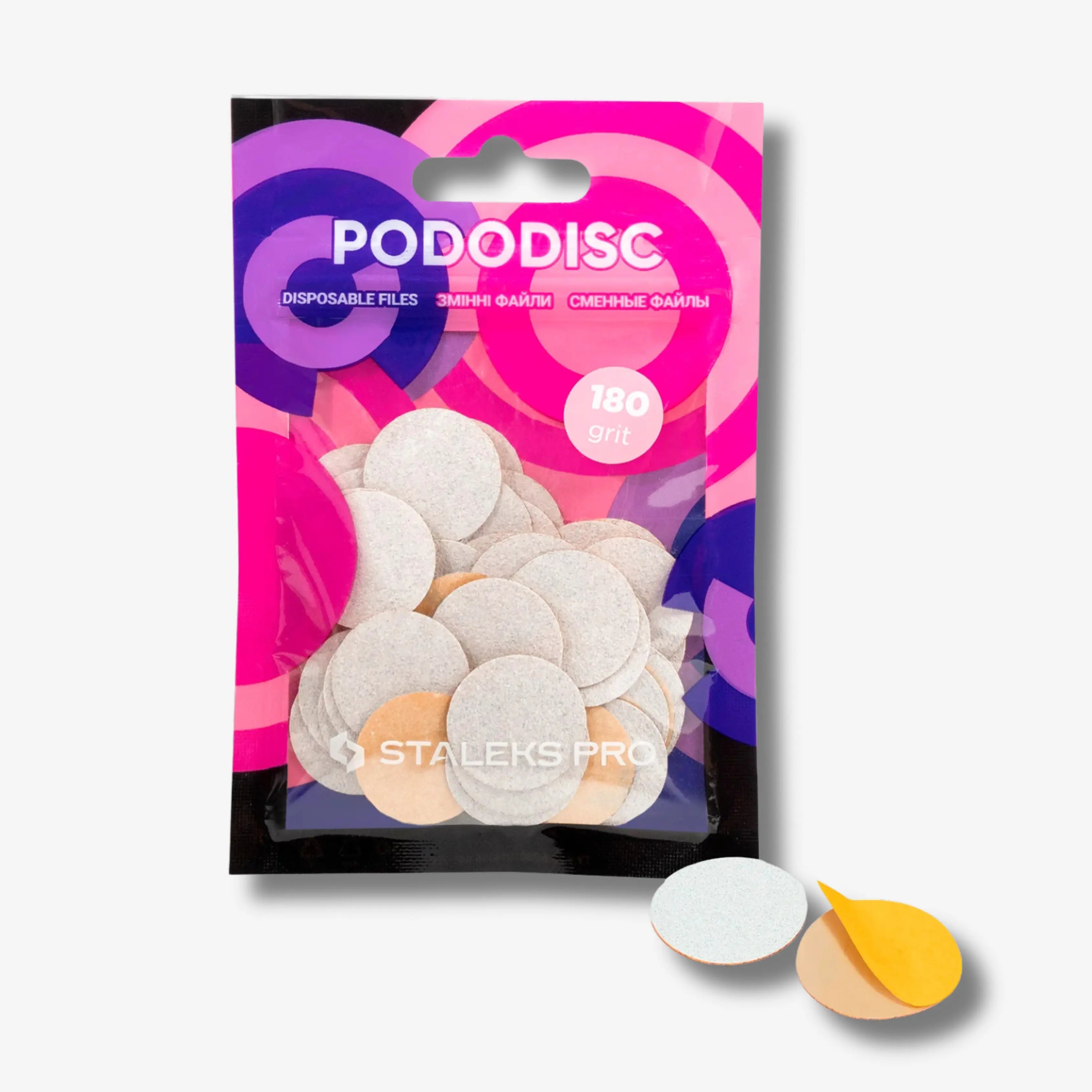 White disposable refill pads (180 grit) for PODODISC STALEKS PRO M – 50 pcs for smooth foot care.