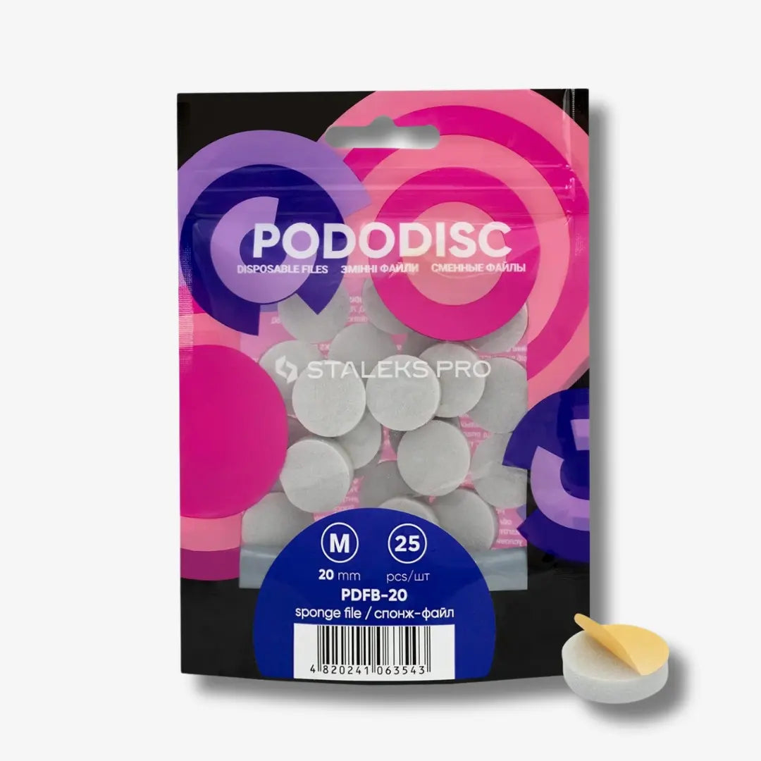 Pedicure buffing and polishing sponges for PODODISC M EXPERT 20mm – 25 pcs for professional and at-home use.