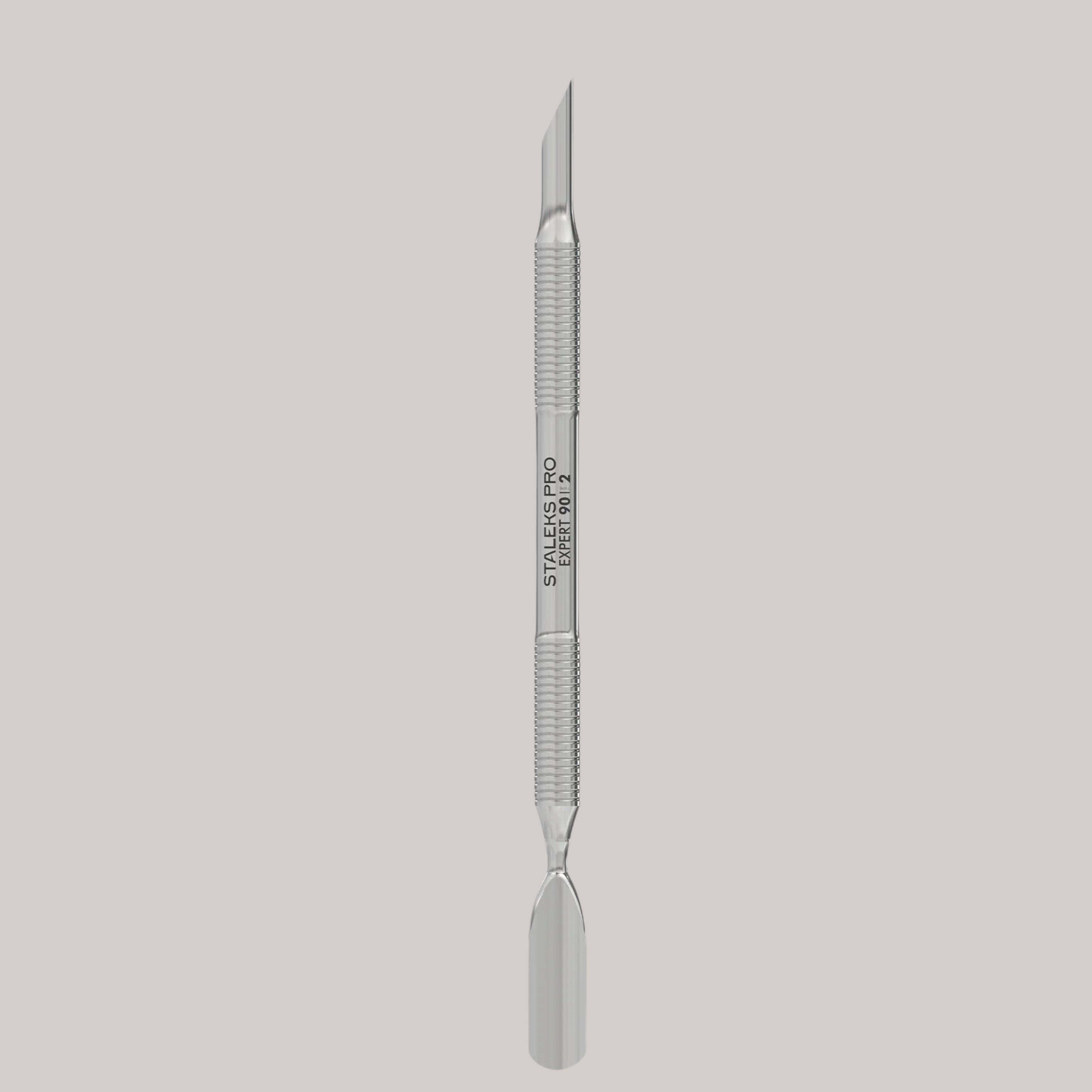 Manicure Pusher EXPERT 90 TYPE 2
"EXPERT 90 TYPE 2 Manicure Pusher with beveled slant pusher and rounded wide pusher for cuticle care, nail cleaning, and gel polish removal.