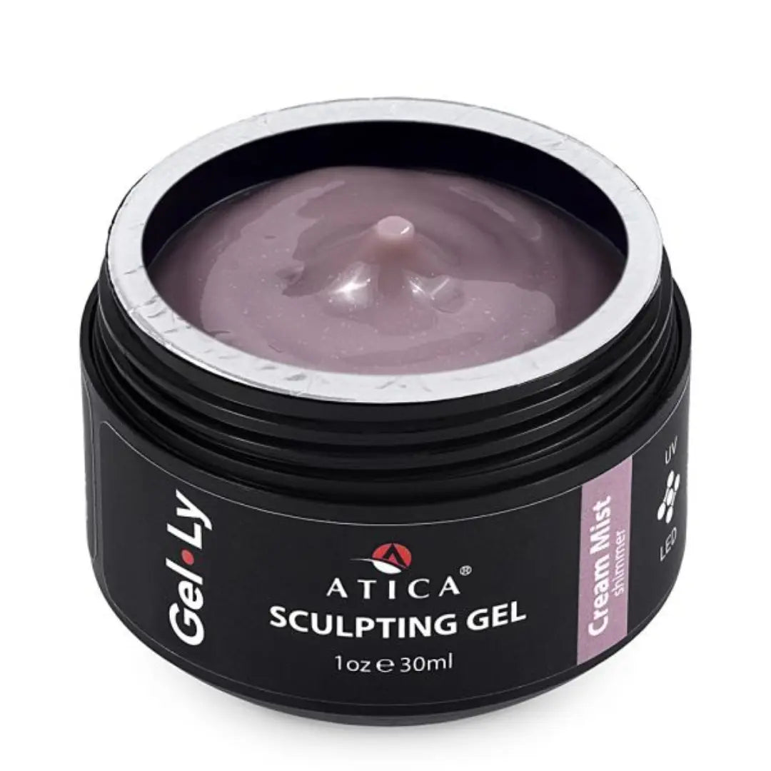 Atica Gel*Ly Sculpting Gel Cream Mist 30ml – thick camouflage gel with shimmer in a black jar.