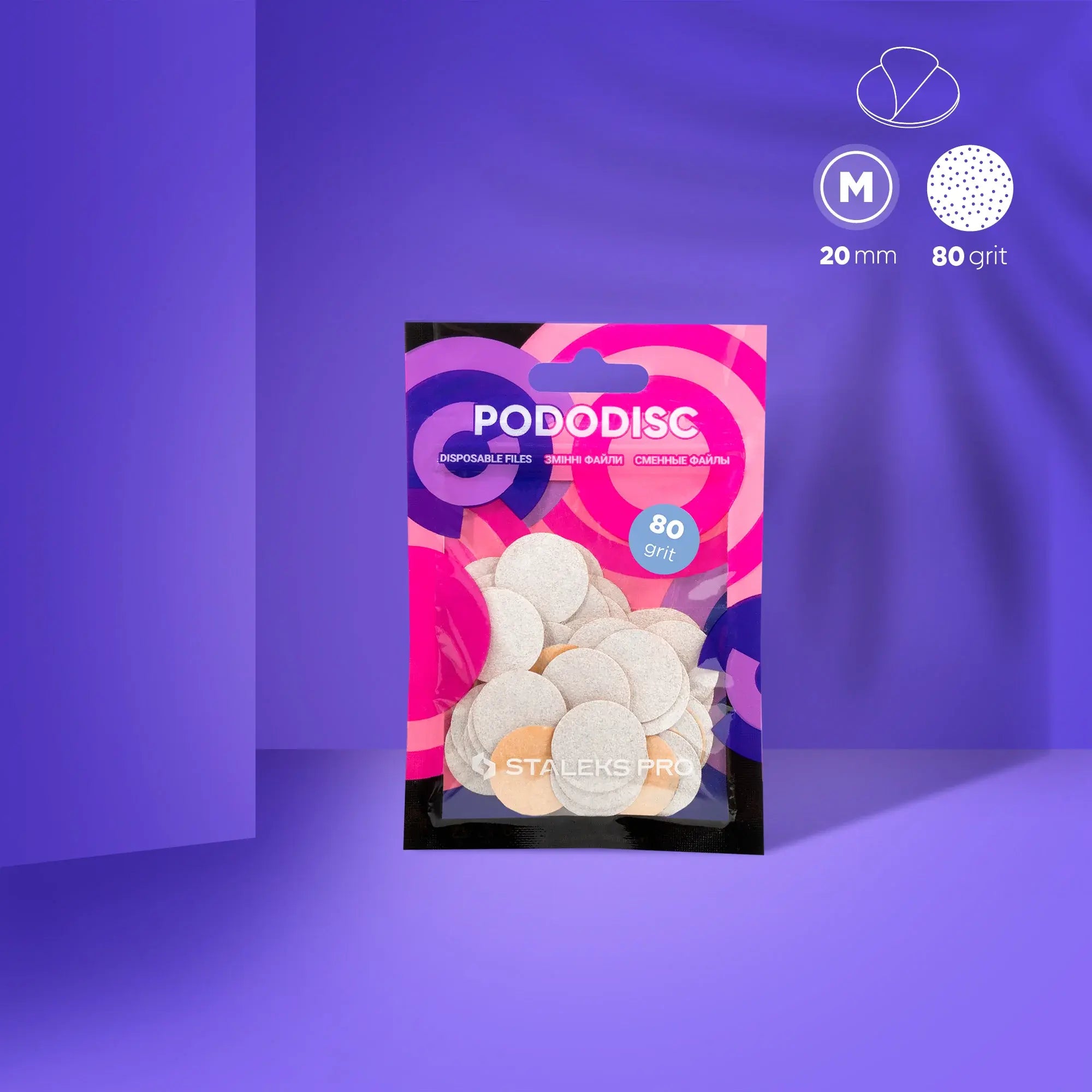 White disposable refill pads for PODODISC STALEKS PRO M (50 pcs) in various grit levels for precise foot care.