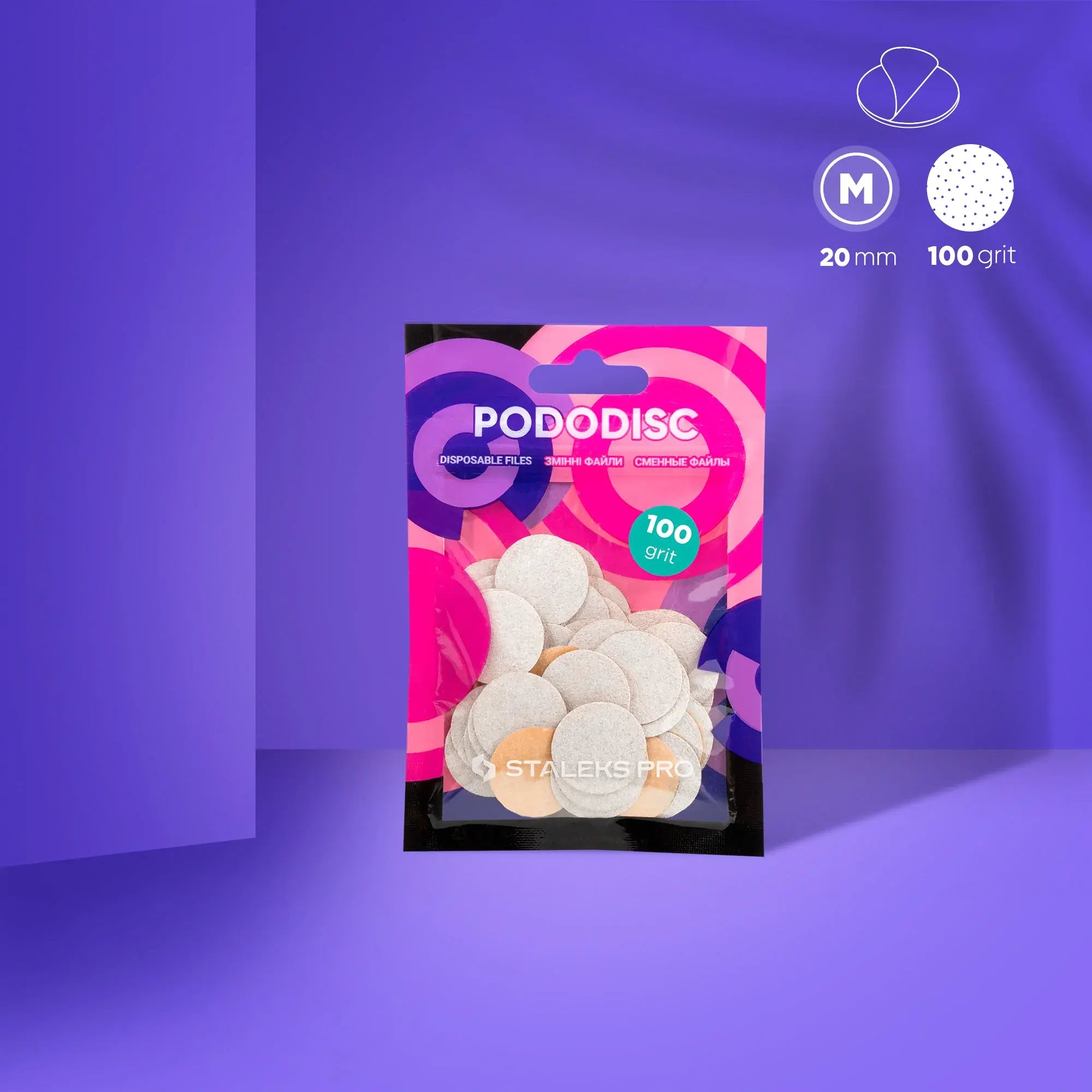 White disposable refill pads (100 grit) for PODODISC STALEKS PRO M – 50 pcs for precise foot care.