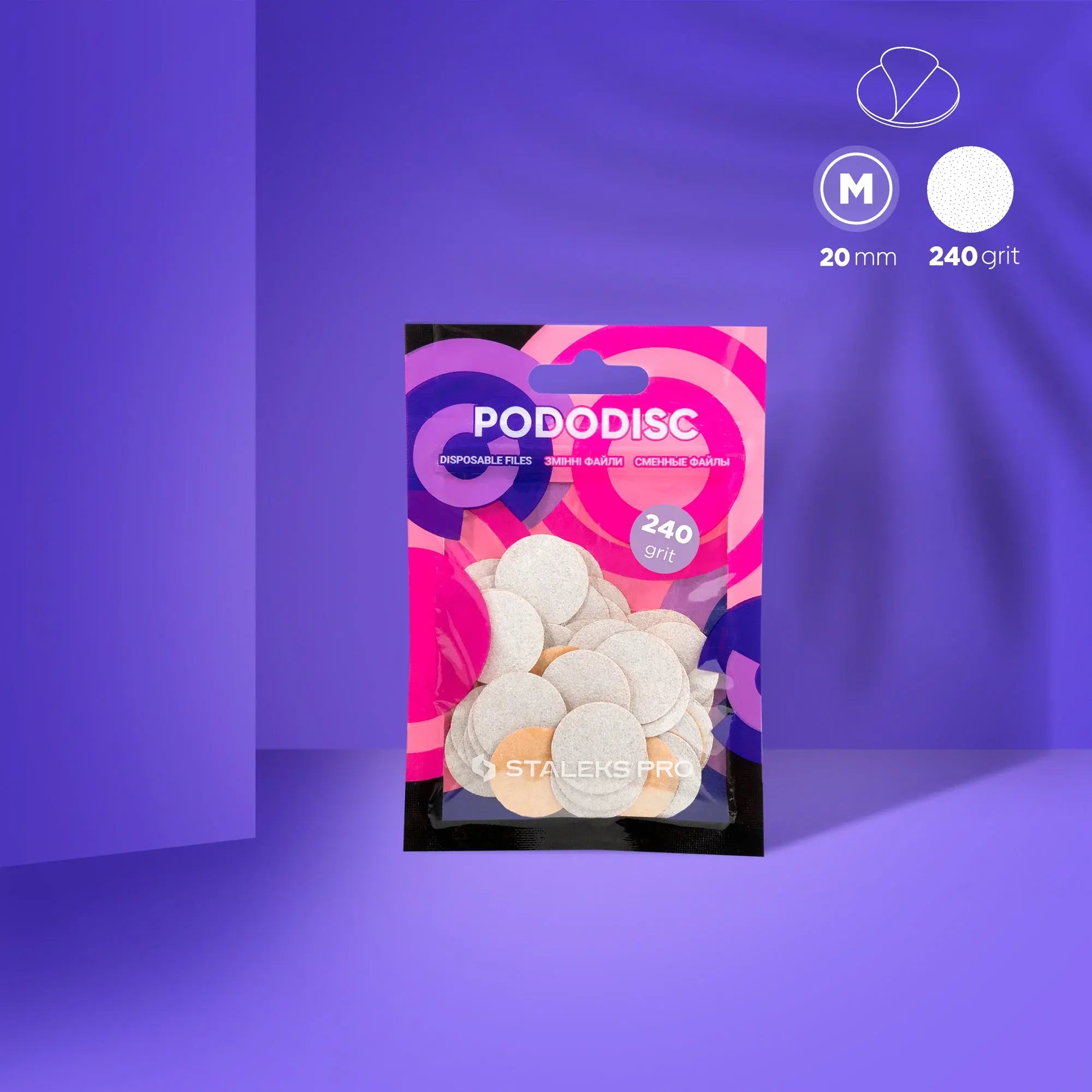 White disposable refill pads (240 grit) for PODODISC STALEKS PRO M – 50 pcs for smooth, polished foot care.