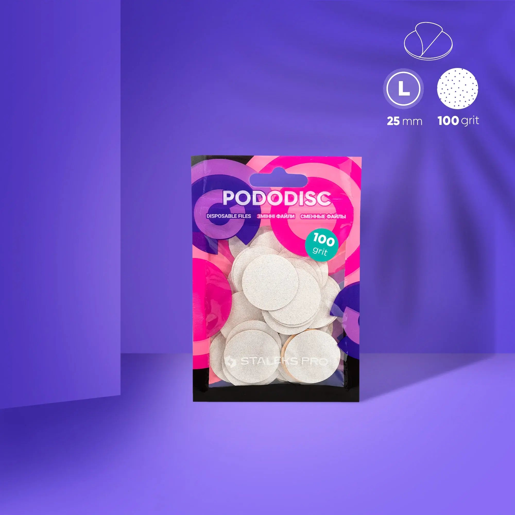 White disposable refill pads (80-320 grit) for PODODISC STALEKS PRO L – 50 pcs for smooth and effective pedicure treatment.