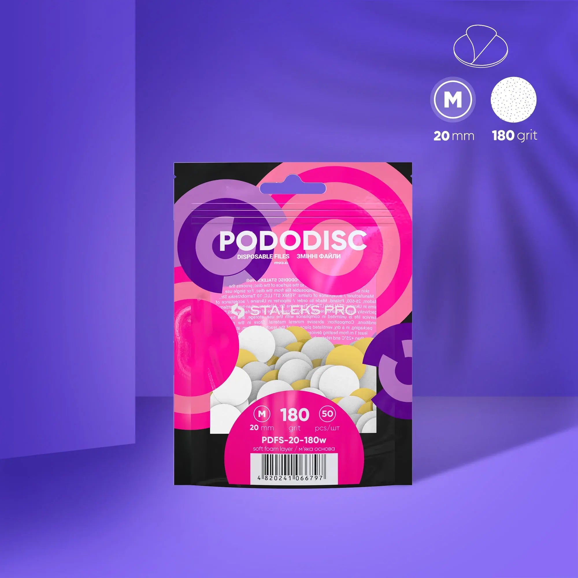 Soft foam-layered disposable refill pads (80-320 grit) for PODODISC STALEKS PRO M – 50 pcs for professional and at-home pedicure.