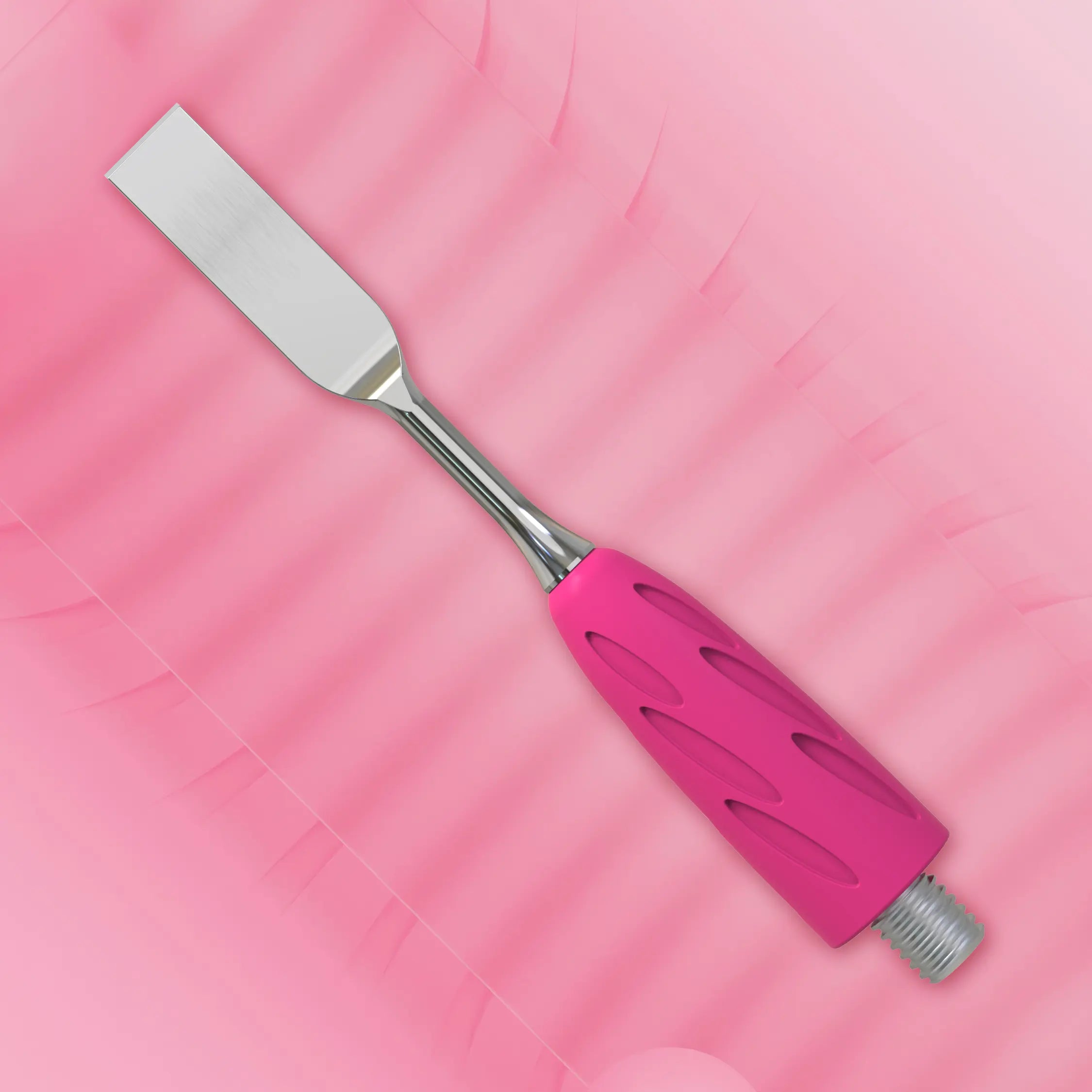Combo UNIQ 18 Straight Flat Pusher – stainless steel cuticle pusher with a secure silicone grip for precision work.