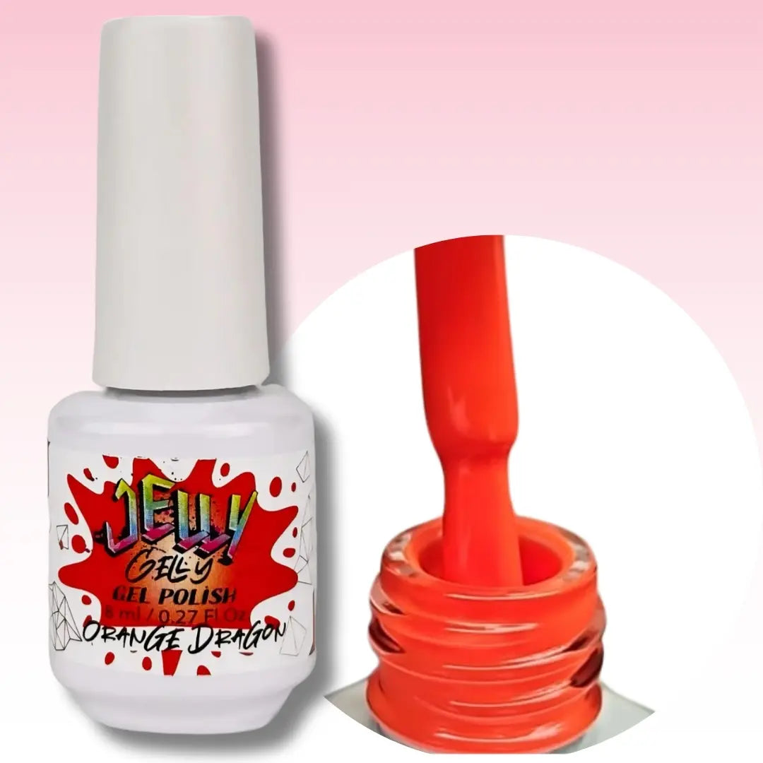 Jelly Gelly Gel Nail Polish Orange Dragon – an 8ml bottle of bold, fiery orange gel polish.