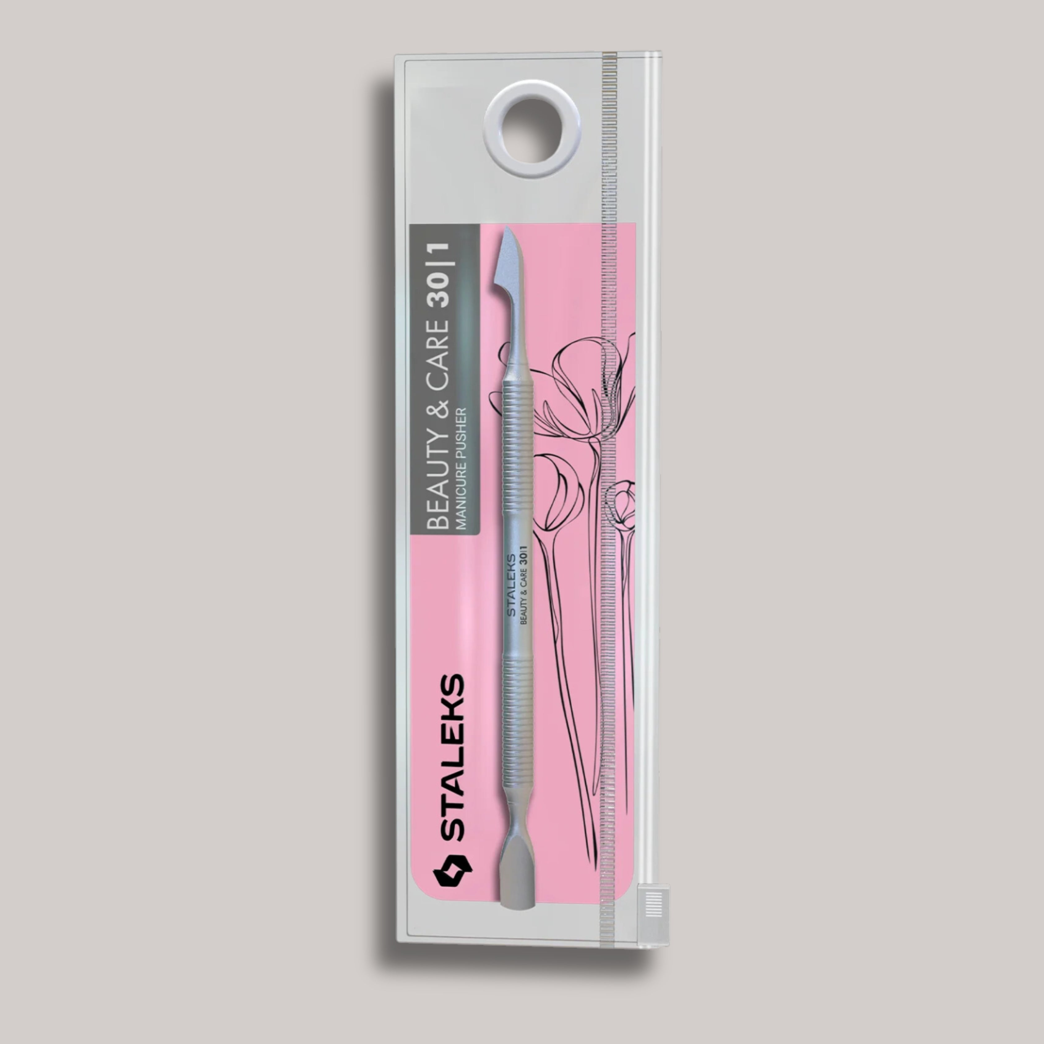 Manicure Pusher BEAUTY & CARE 30 TYPE 1
"BEAUTY & CARE 30 TYPE 1 Manicure Pusher with rounded narrow pusher and hatchet, designed for effective cuticle care and nail plate cleaning.