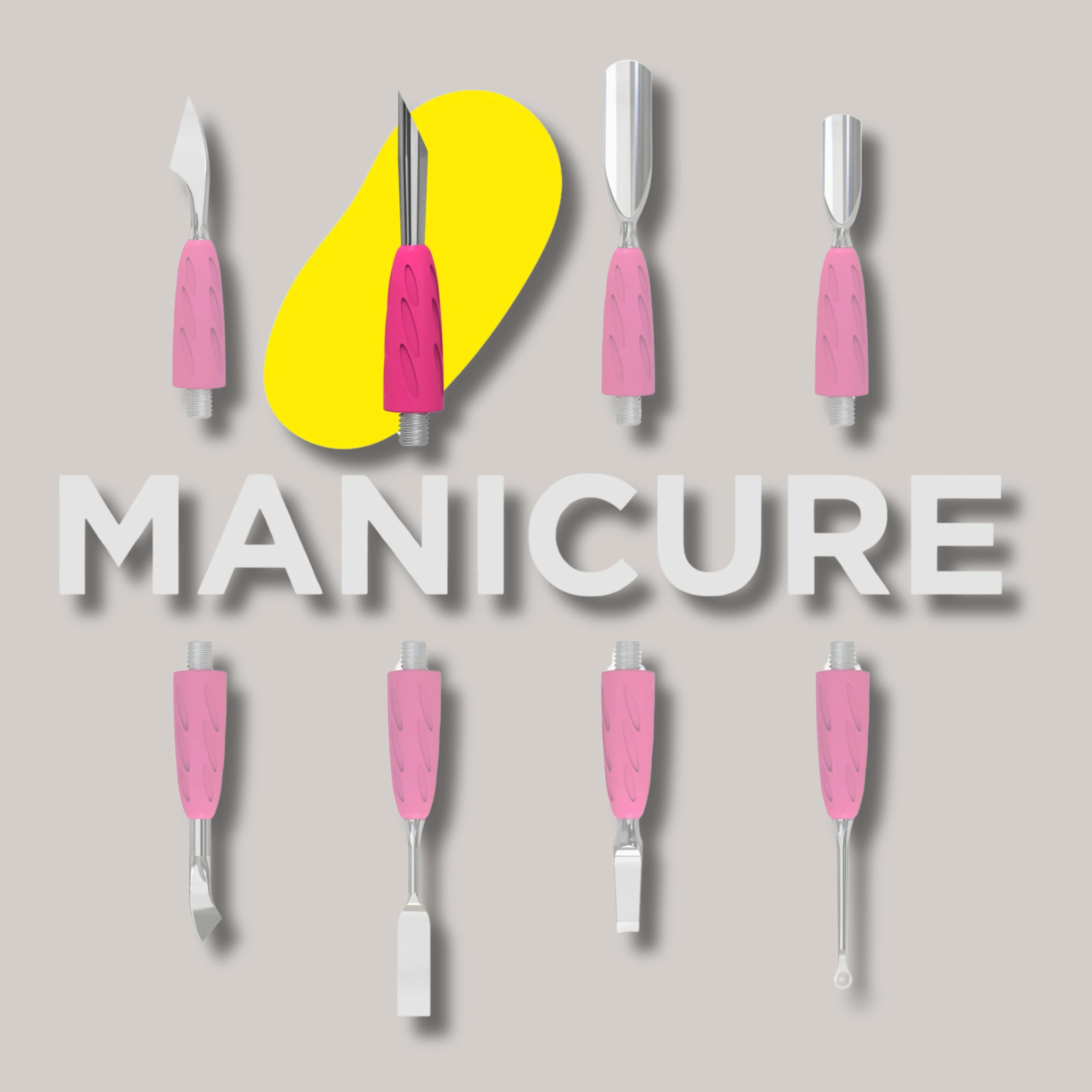 Combo UNIQ 12 Beveled Pusher – professional cuticle lifter and gel polish remover, compatible with Handle for Pusher Combo UNIQ 10 and Black Handle for Pusher Combo UNIQ 10b, made of stainless steel and featuring a hypoallergenic silicone grip.