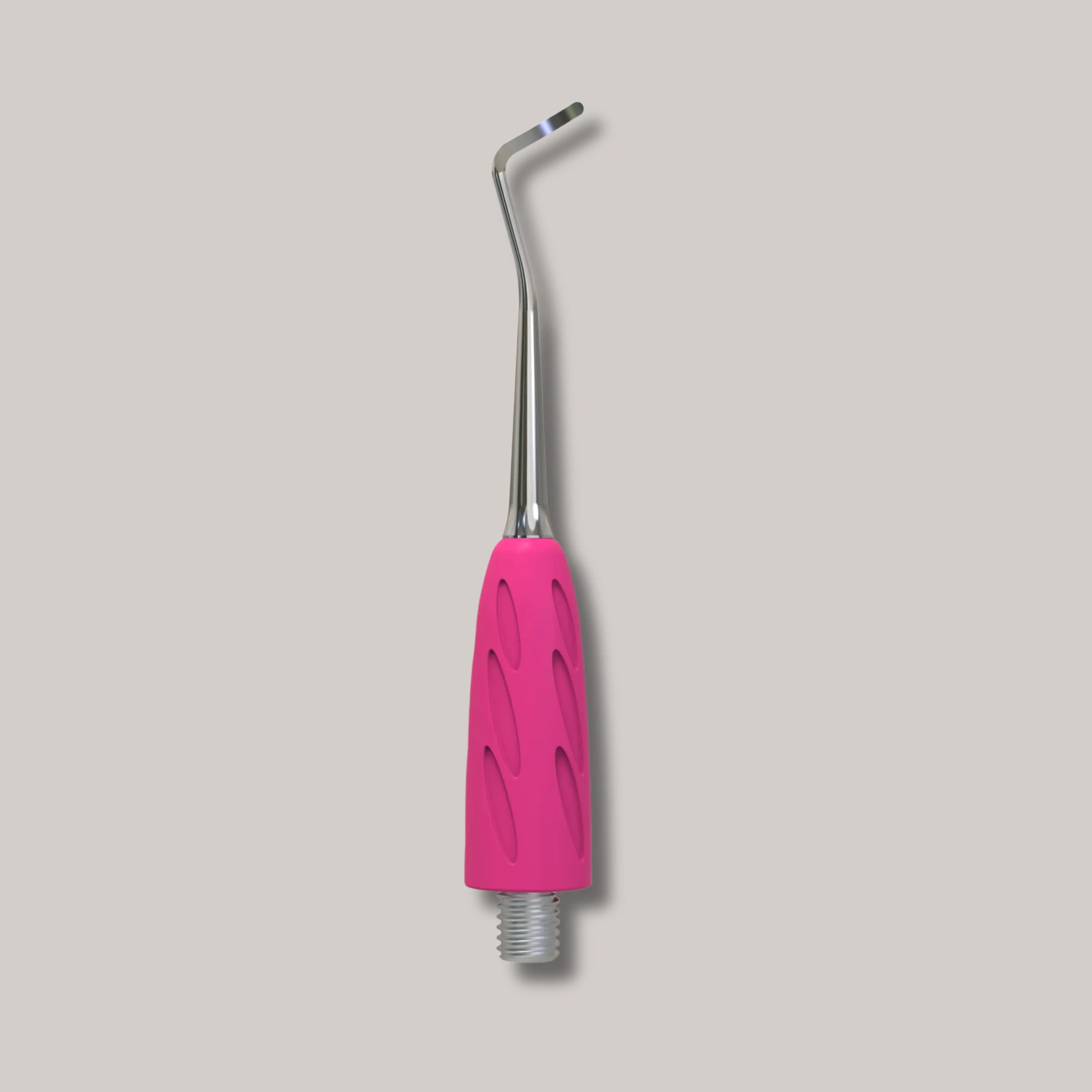 Combo UNIQ 31 Curette (Bend to the Left) – stainless steel pedicure tool for ingrown nails and callus removal with a secure silicone grip.