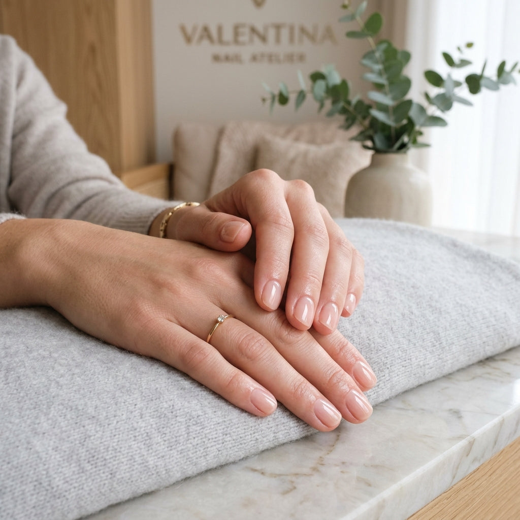 Professional manicure showing healthy, perfectly prepped cuticles after using cuticle remover and nail treatments.