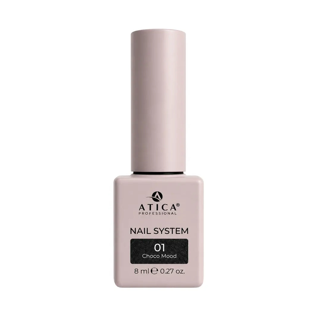Atica nail polish bottle on a white background