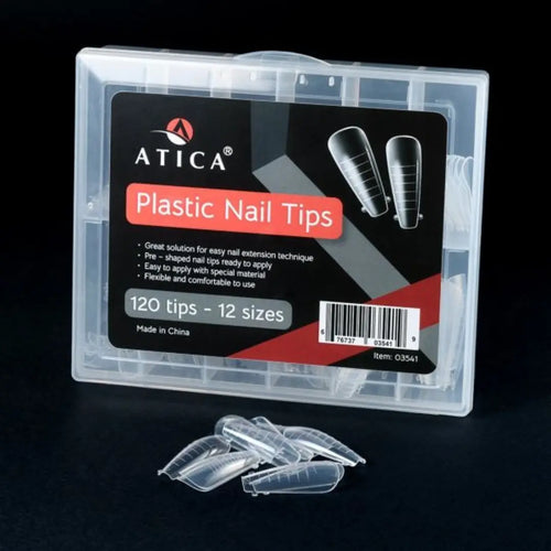 Pre-Shaped Nail Tips – 120 pcs · ready-to-use plastic forms for professional gel or PolyGel nail extensions.