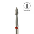Gentle red abrasiveness diamond dust coating on 2.3mm drop shaped head closeup