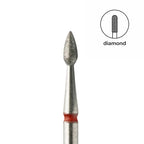 Gentle red abrasiveness diamond dust coating on 2.3mm drop shaped head closeup