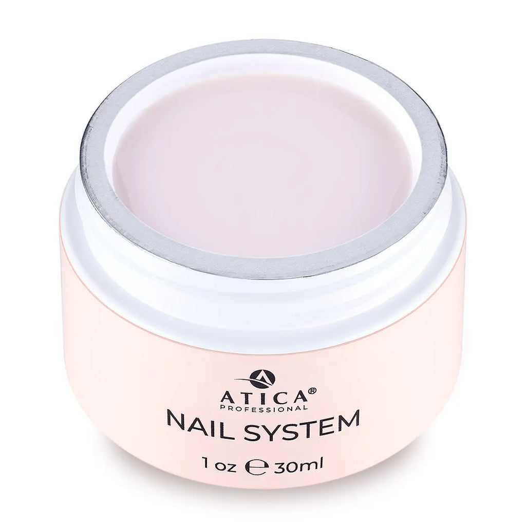 Atica Professional nail system gel in a pink jar on a white background