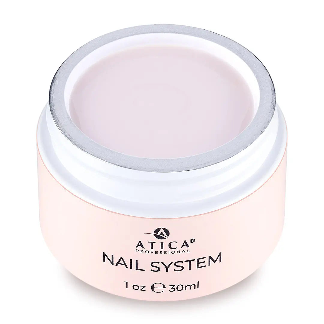Atica Professional nail system gel in a pink jar on a white background