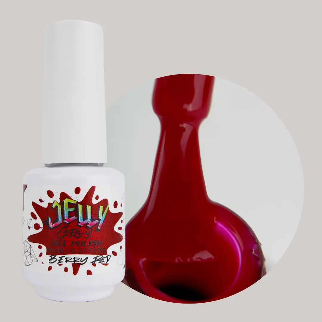Jelly Gelly Gel Nail Polish in Berry Red – rich berry-red gel polish bottle, 8ml