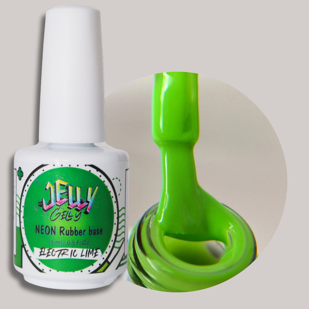Jelly Gelly Neon Rubber Base Electric Lime Bottle
"Jelly Gelly Neon Rubber Base Electric Lime 15ml – Vibrant Neon Green Base Coat"