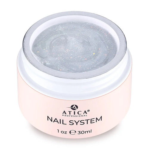 Jar of Atica Professional nail system gel on a white background