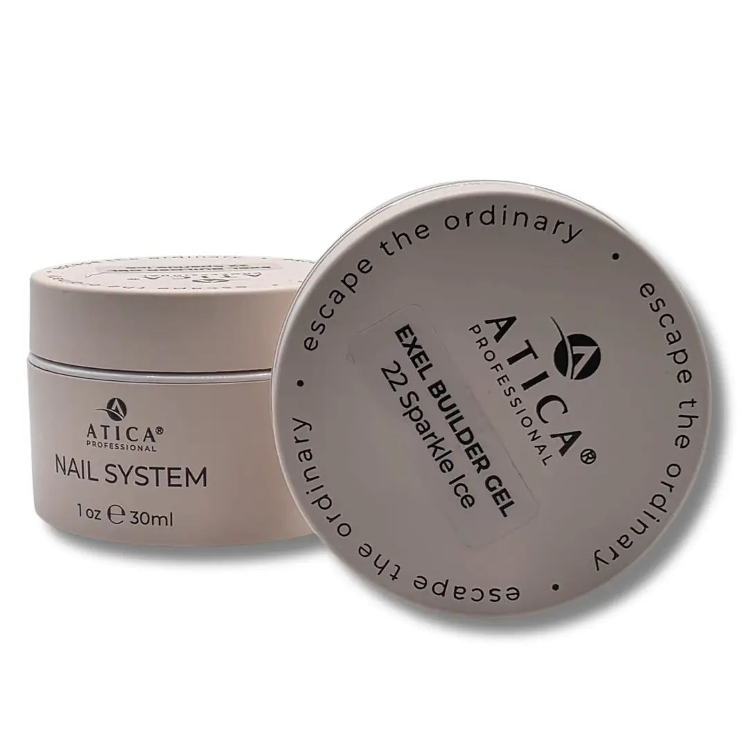 Atica nail system gel container with lid on a white background