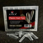 ATICA Plastic Nail Tips – 120 pcs · Modern almond-shaped nail extension forms for PolyGel or sculpting gel application.