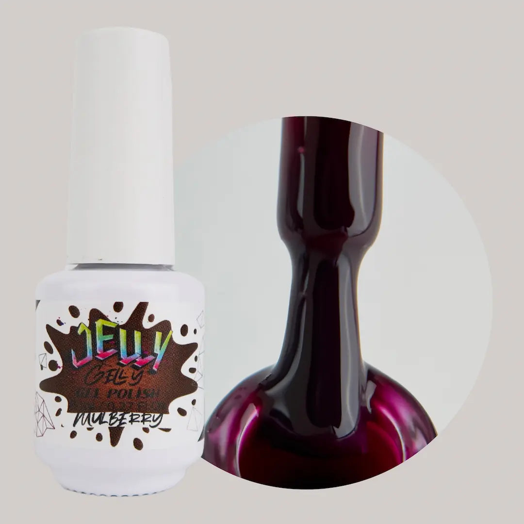Jelly Gelly Gel Nail Polish in Mulberry – deep berry-toned gel polish bottle, 8ml

