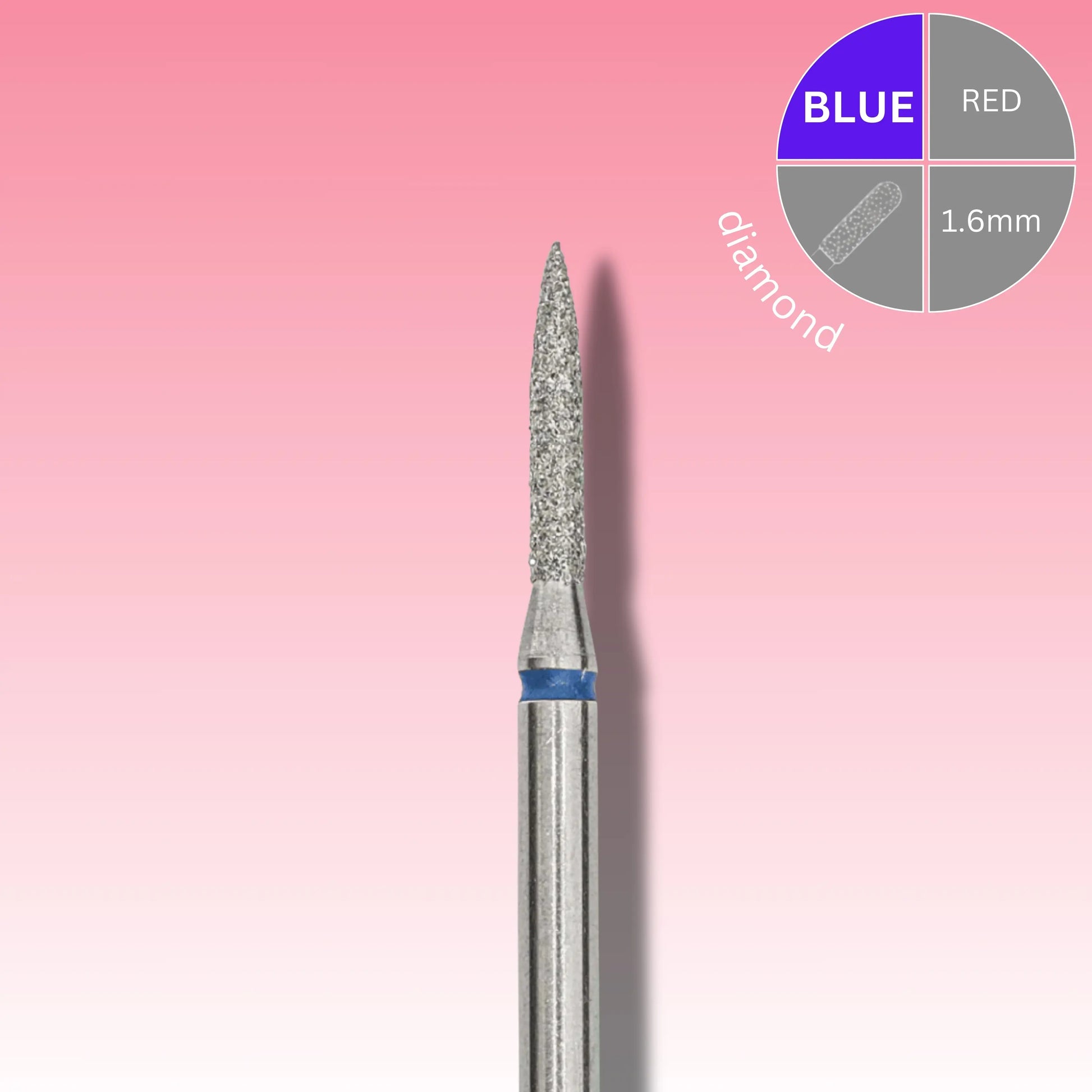 Afilara Diamond Nail Drill Bit - Pointed Flame - Blue 1.6mm.