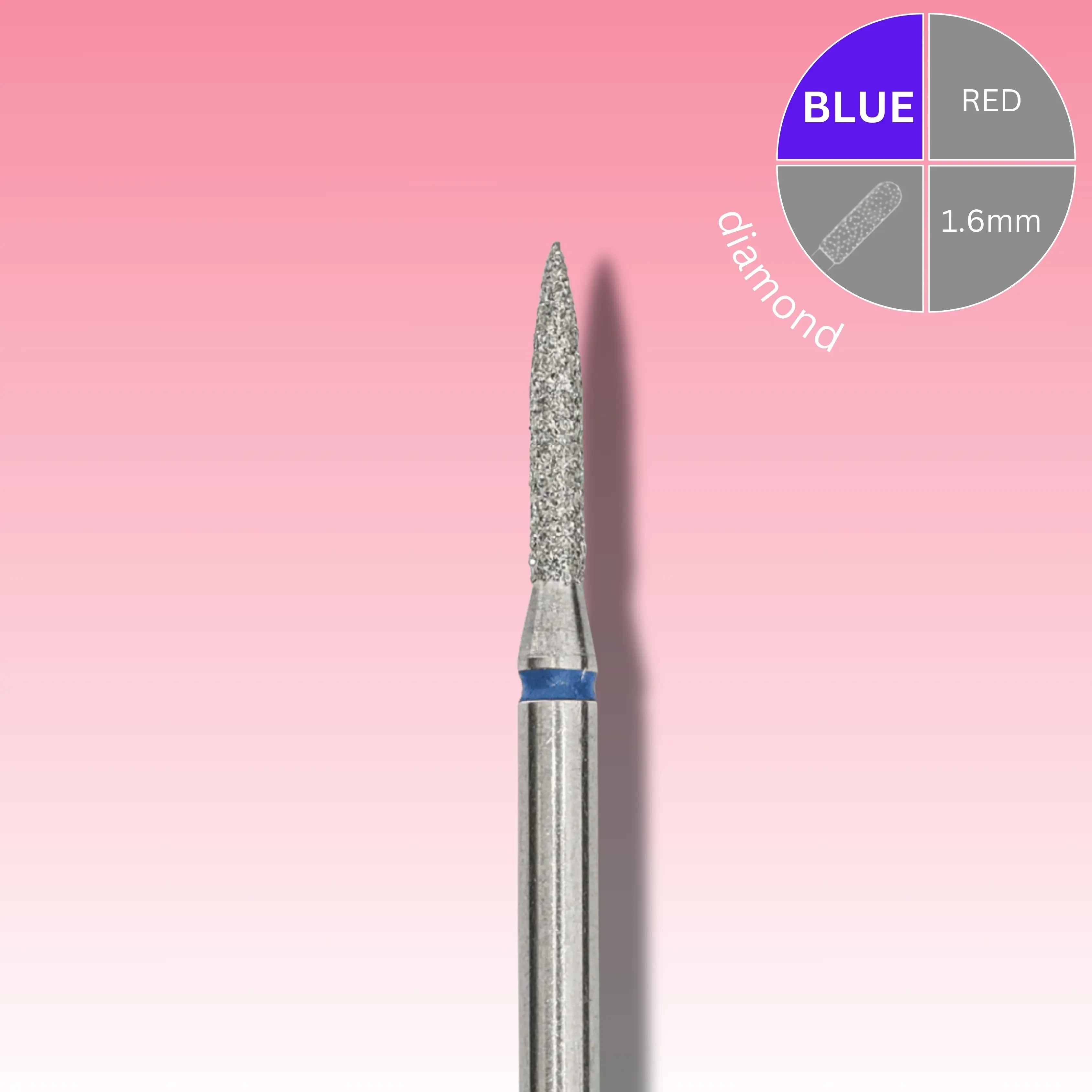Afilara Diamond Nail Drill Bit - Pointed Flame - Blue 1.6mm.