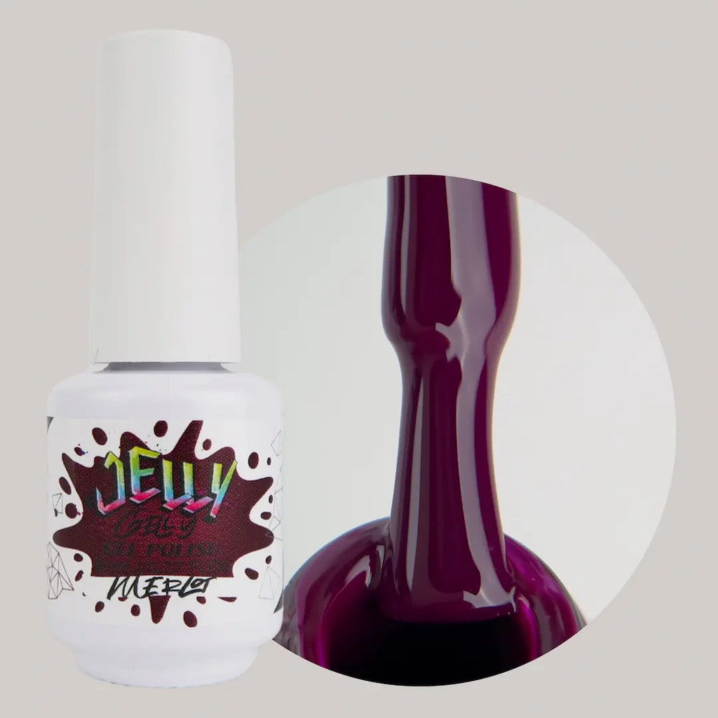 Jelly Gelly Gel Nail Polish in Merlot – deep wine-red gel polish bottle, 8ml