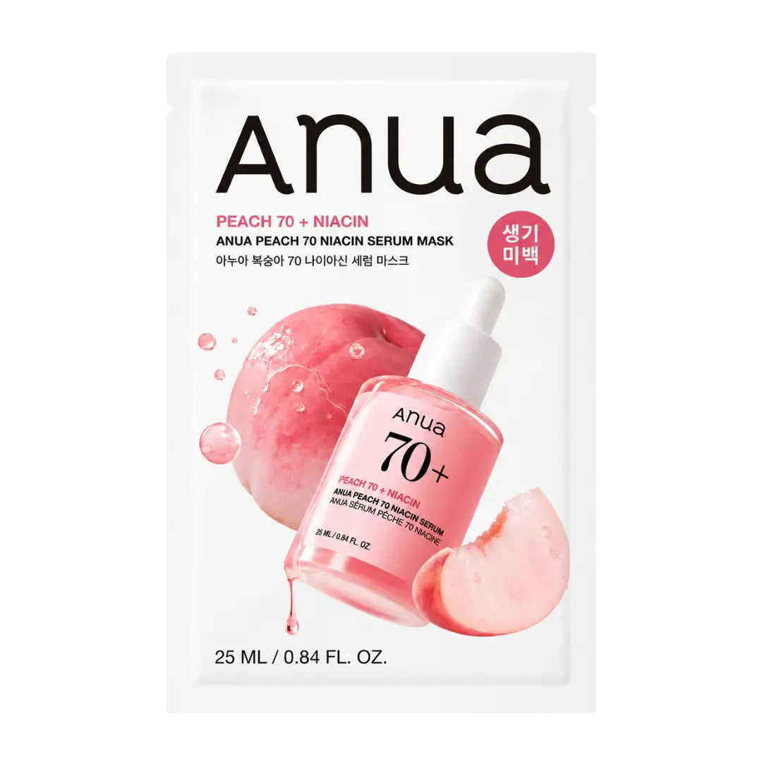 Anua Peach 70 Niacin Serum Mask, sheet mask with 70% peach extract for brightening and hydration