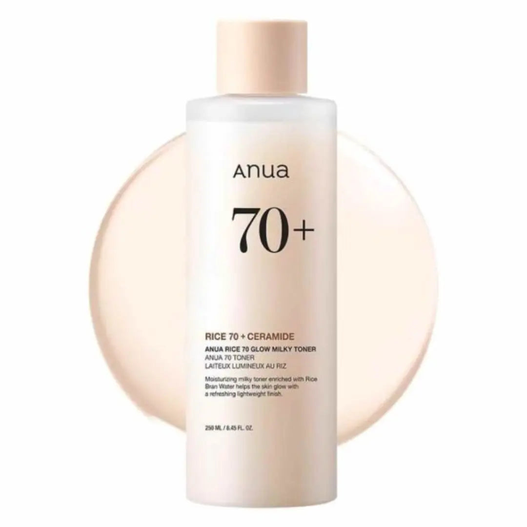 Anua Rice 70 Glow Milky Toner 250ml bottle, brightening skincare