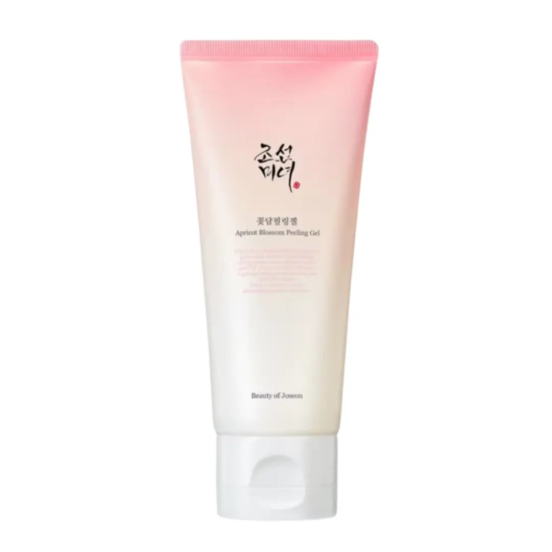 Beauty of Joseon Apricot Blossom Peeling Gel 100ml tube with apricot flower illustration showing gommage texture