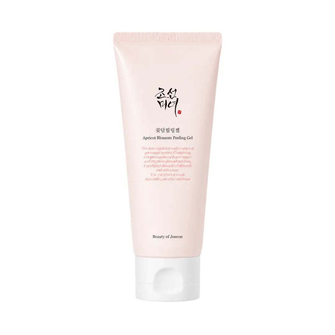 Beauty of Joseon Apteron Blossom Peeling Gel in a pale pink squeeze tube with a white cap, shown on a solid white background.