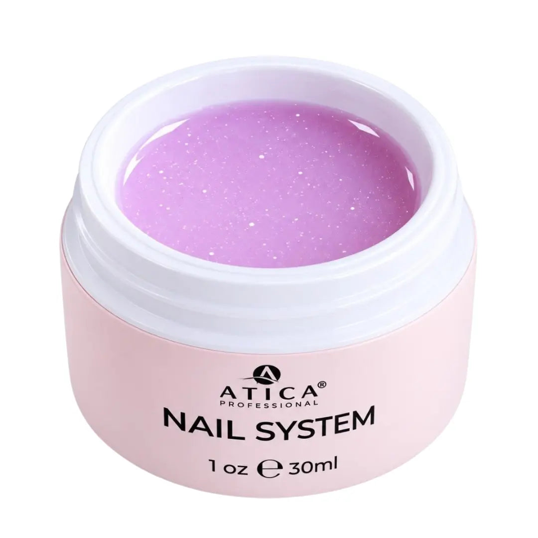 ATICA Builder Gel 33 Mix Splash 30ml, lilac-pink builder gel with decorative splash particles
