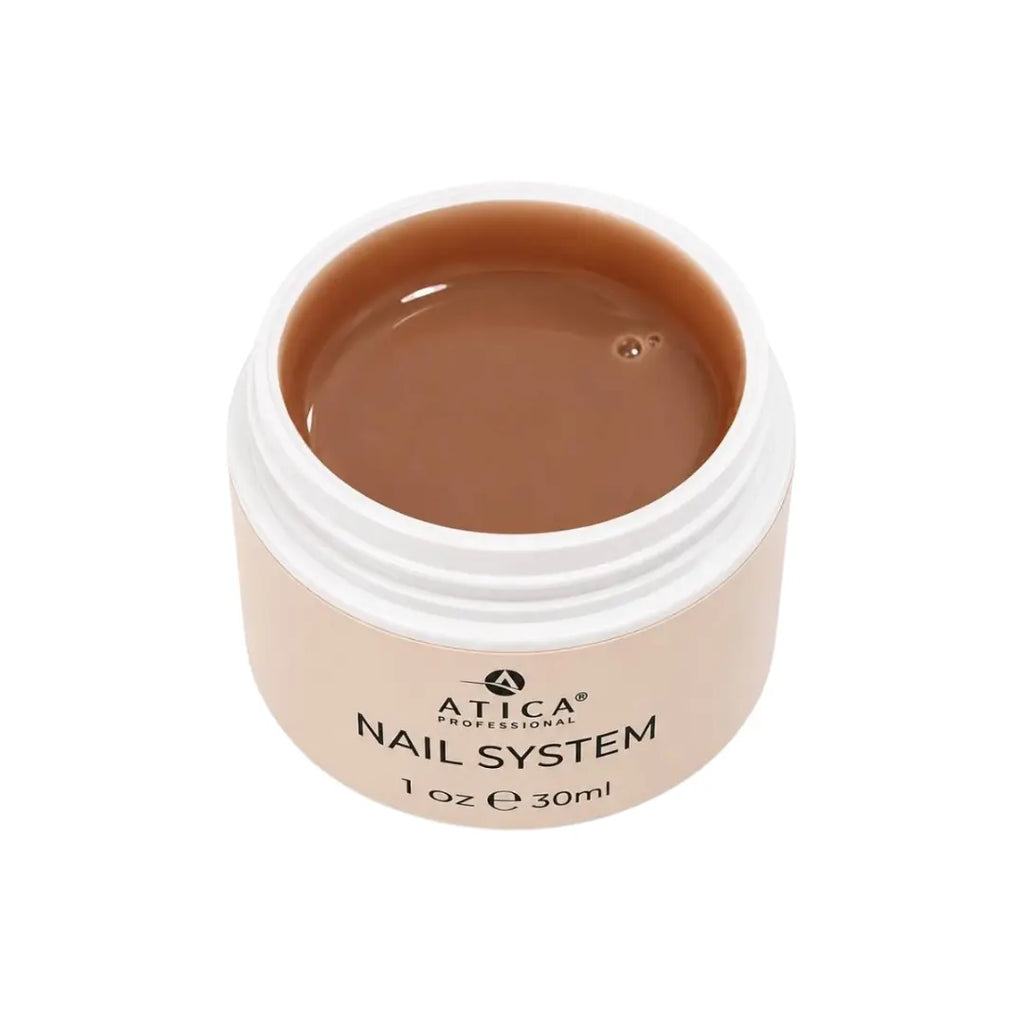 ATICA eXel 24 Caramel Builder Gel 30ml bottle, self-levelling natural caramel nude builder gel
