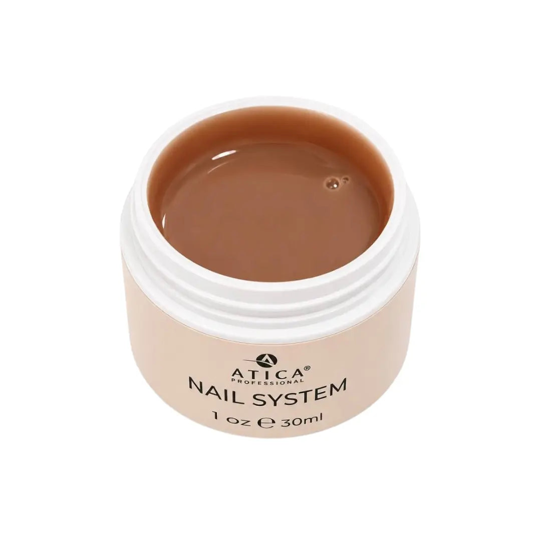 ATICA eXel 24 Caramel Builder Gel 30ml bottle, self-levelling natural caramel nude builder gel