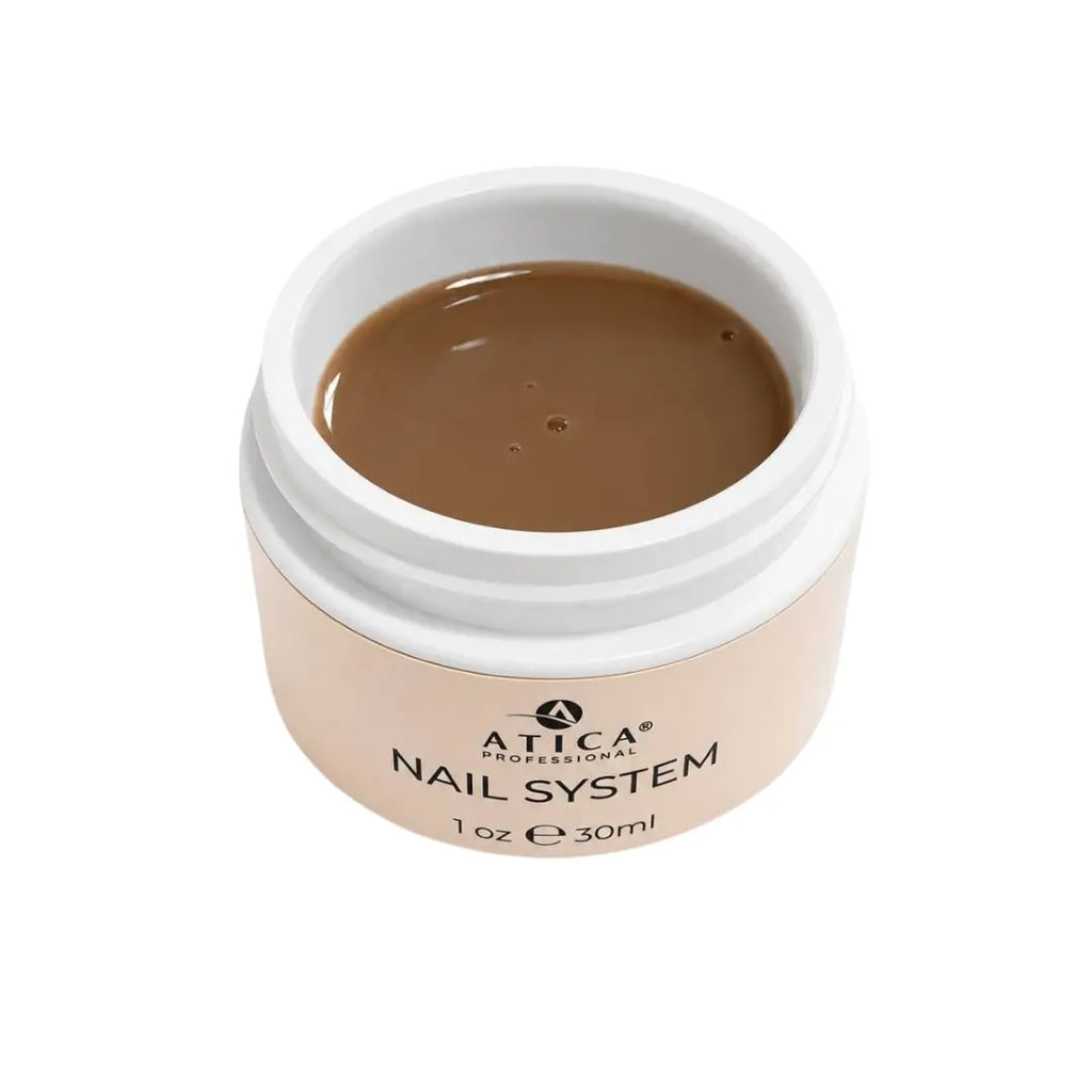 ATICA eXel 25 Mocha Builder Gel 30ml bottle, self-levelling warm mocha nude builder gel