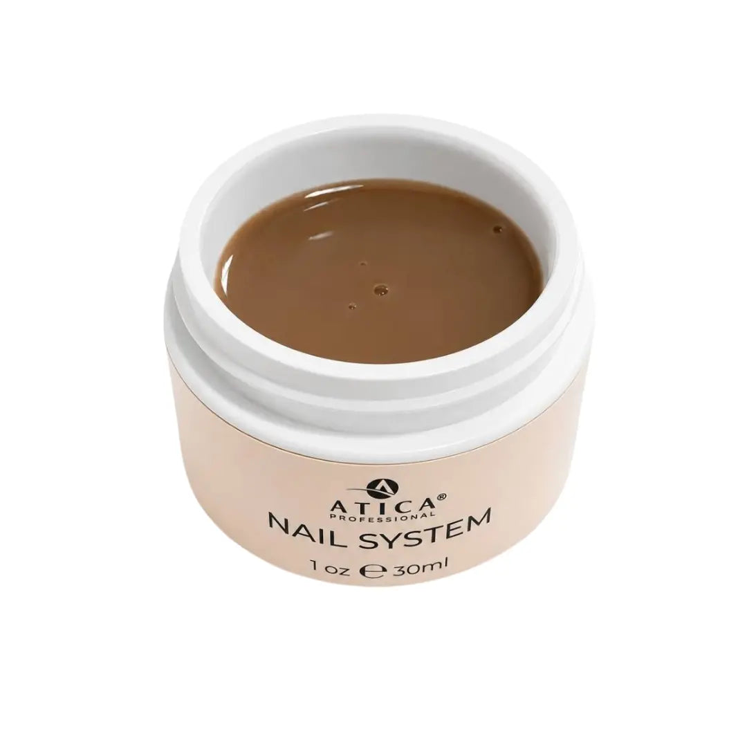 ATICA eXel 25 Mocha Builder Gel 30ml bottle, self-levelling warm mocha nude builder gel