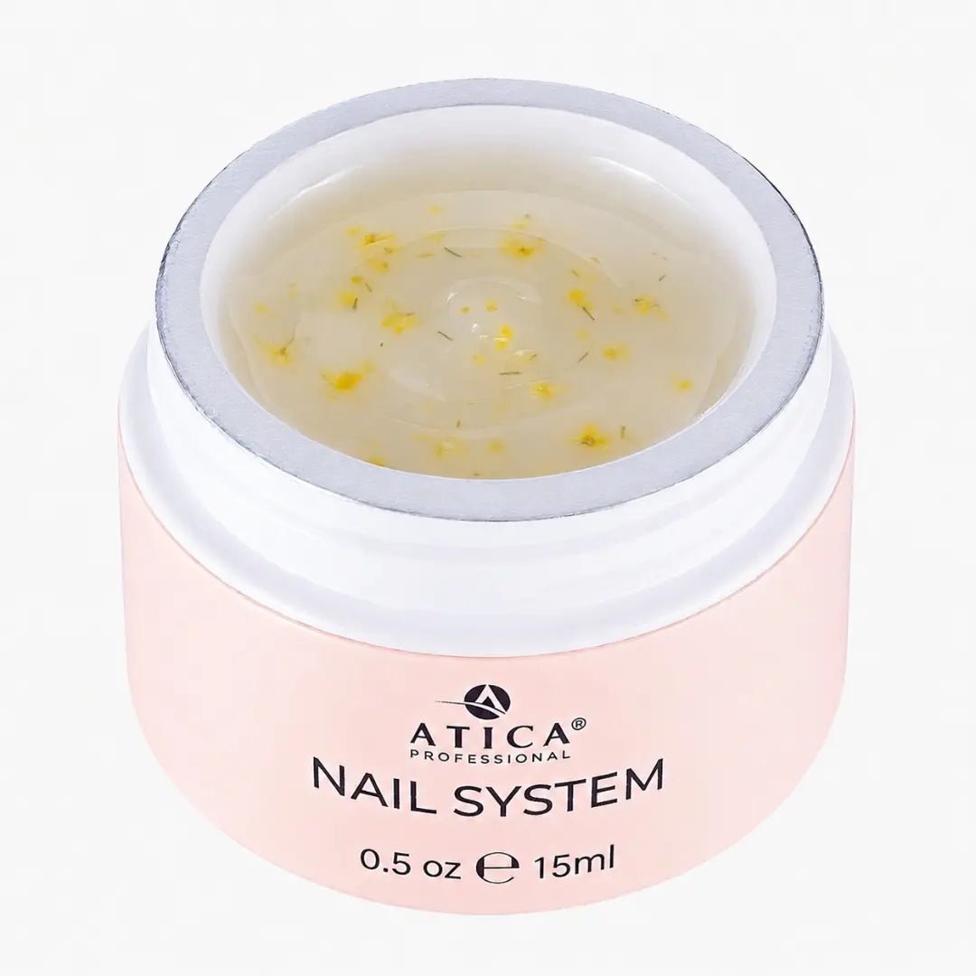 Pink jar of Atica Professional Nail System on a white background