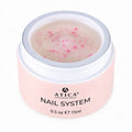 Pink jar of Atica Professional Nail System with a white lid on a white background