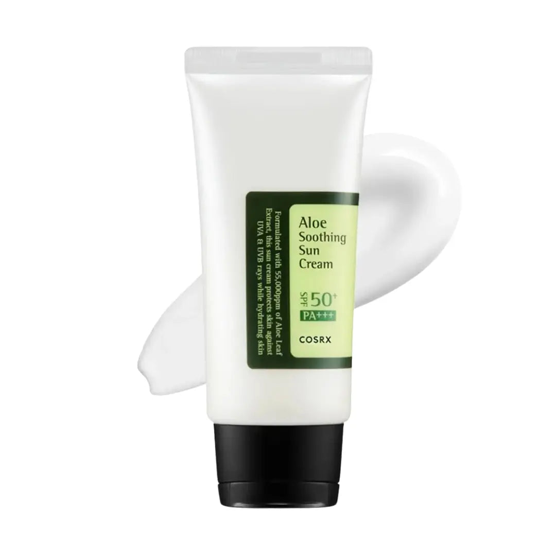COSRX Aloe Soothing Sun Cream SPF50 PA+++ 50ml tube, lightweight aloe sunscreen with no white cast
