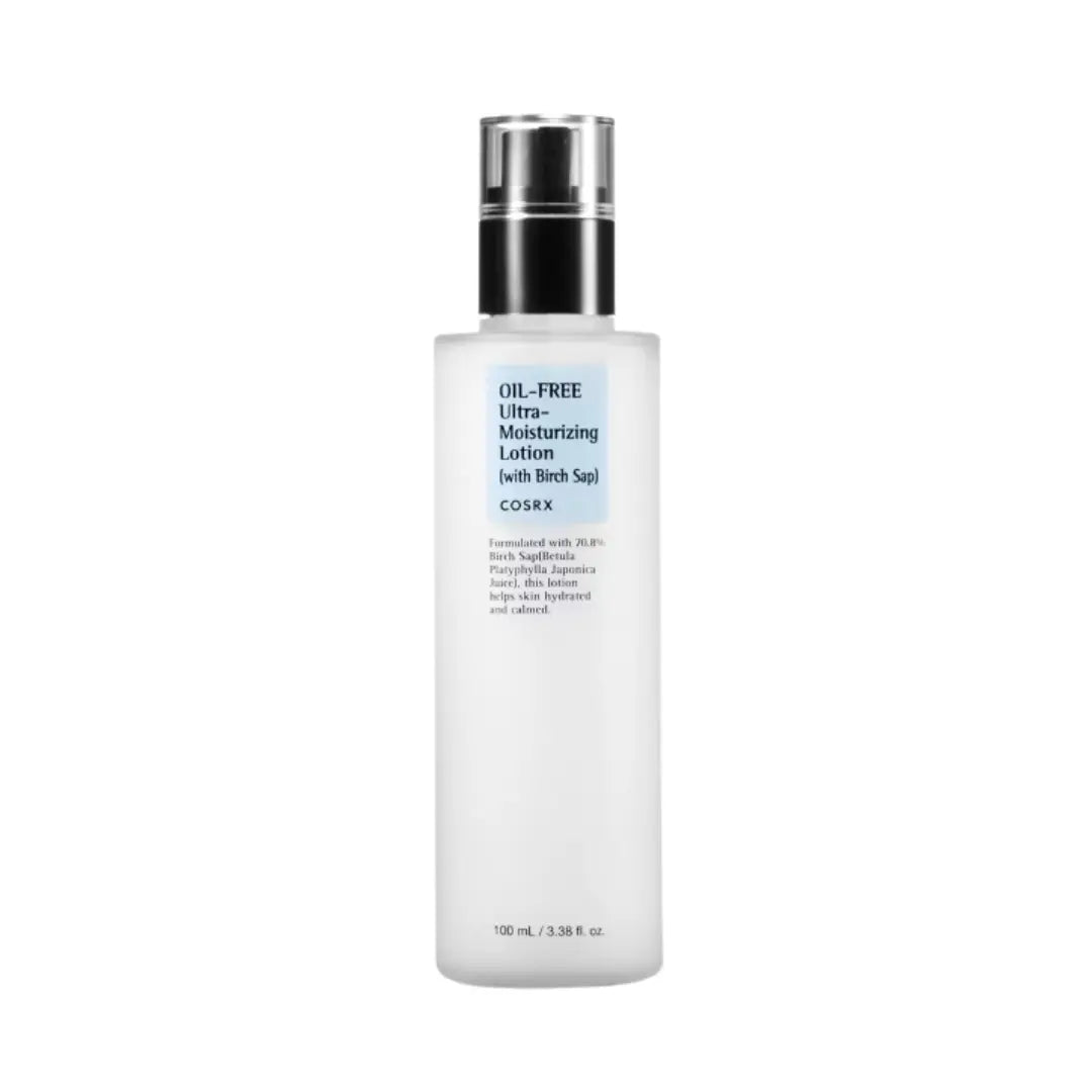 COSRX Oil-Free Ultra-Moisturizing Lotion with Birch Sap 100ml pump bottle, lightweight hydrating lotion for oily skin