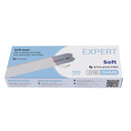 White high-quality 150 grit abrasive material on papmAm glueless file cover over thin soft foam layer closeup