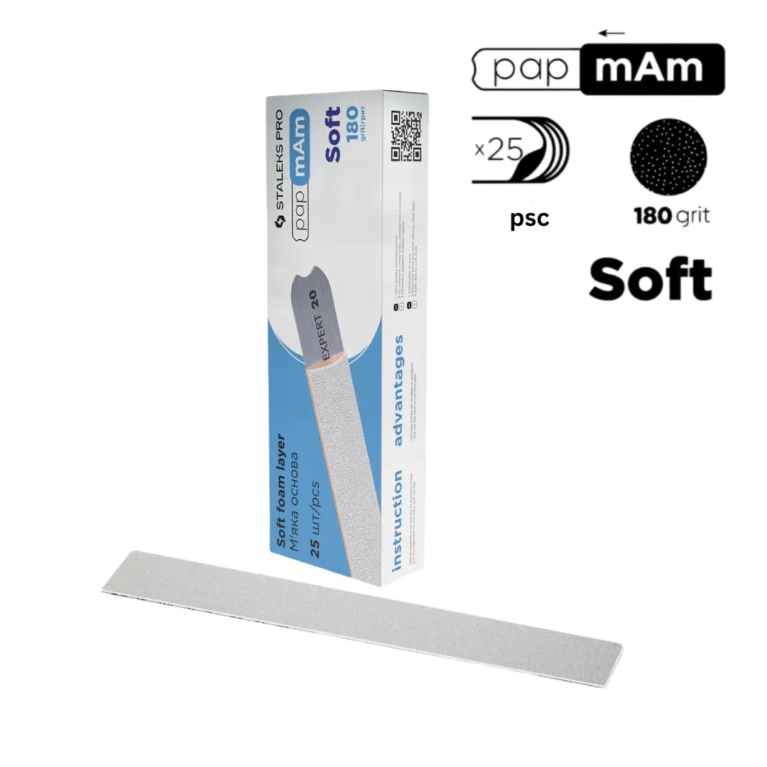 Staleks Pro papmAm soft Expert 20 disposable white files 180 grit 25 pcs pack with foam layer