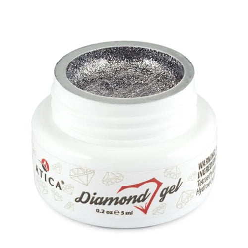 Atica Diamond Gel Anthracite 5ml – open jar showing deep anthracite glitter gel.