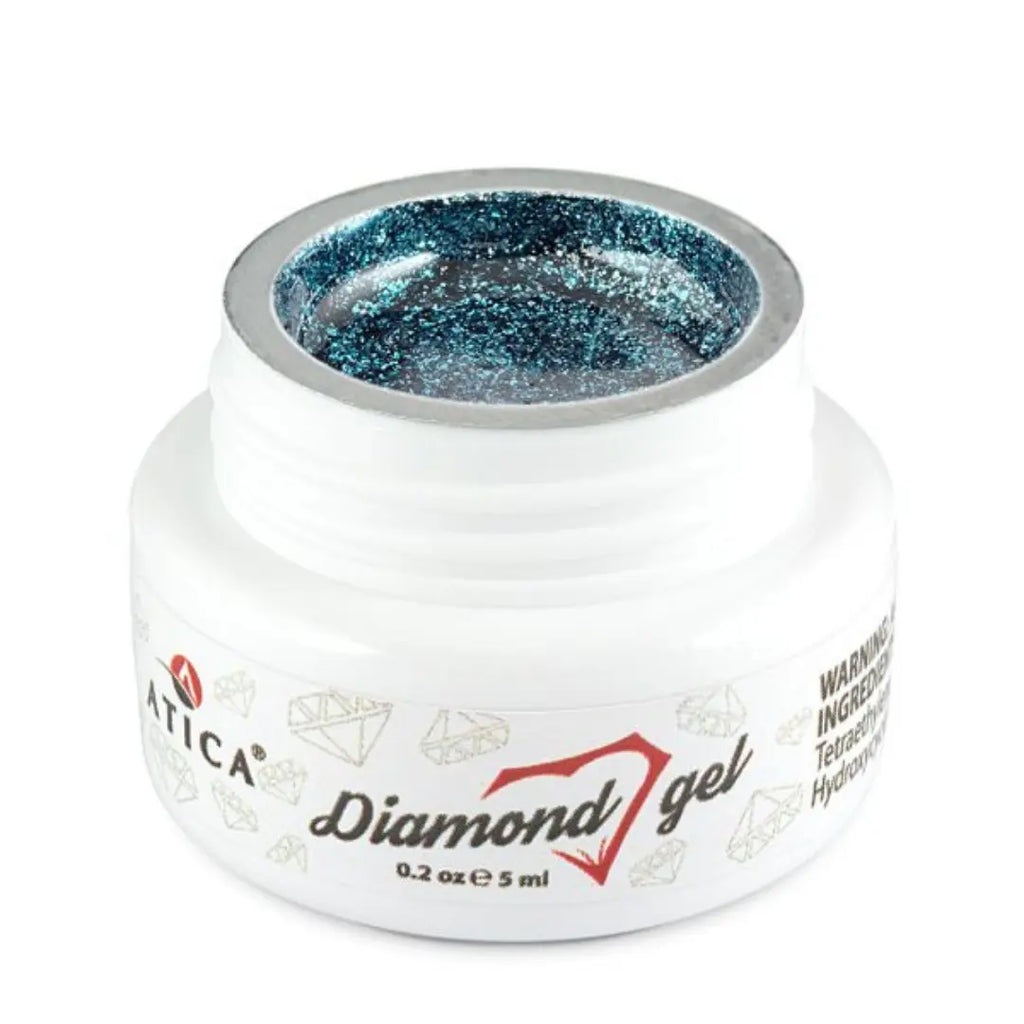 Atica Diamond Gel Blue 5ml – jar of blue shimmering nail gel.