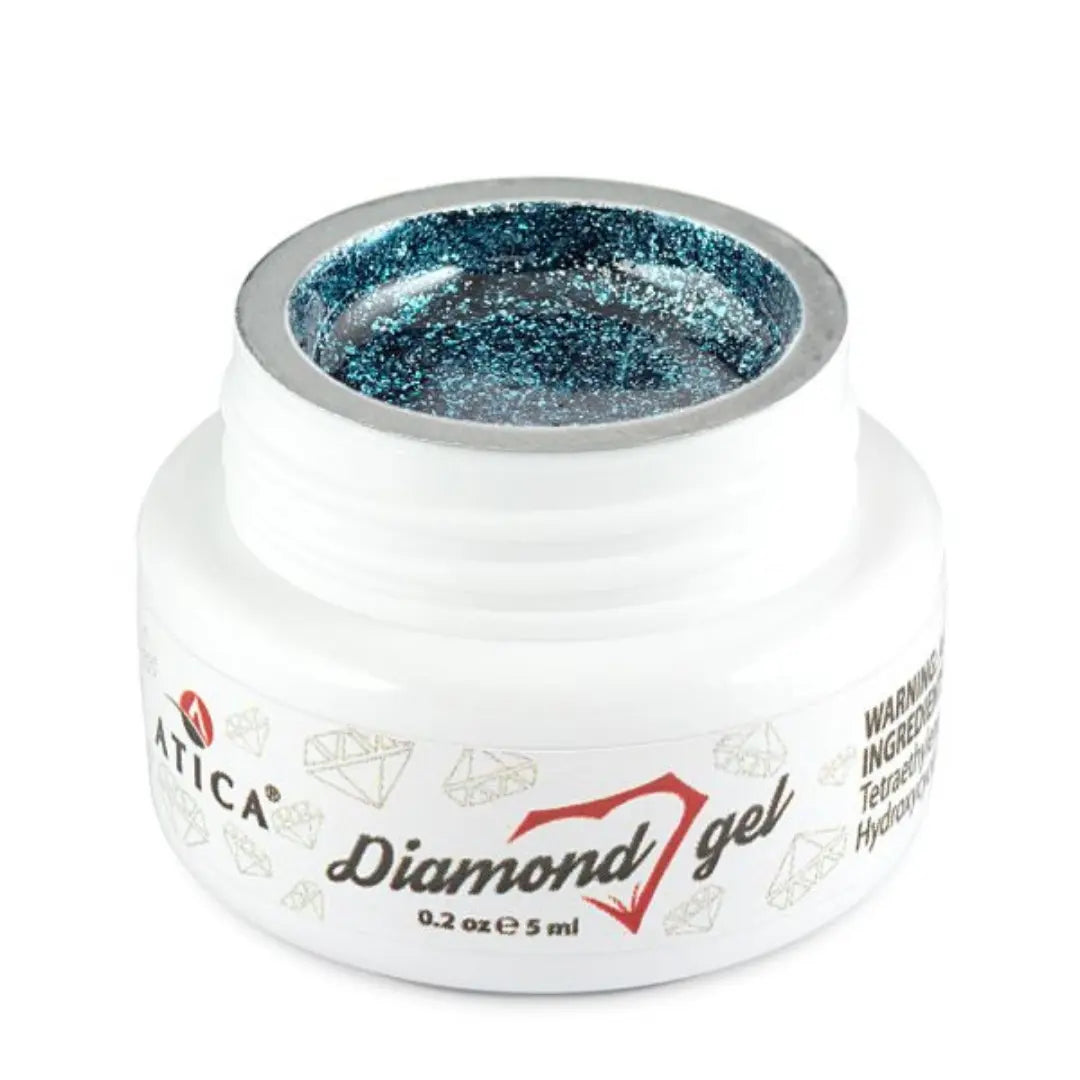 Atica Diamond Gel Blue 5ml – jar of blue shimmering nail gel.